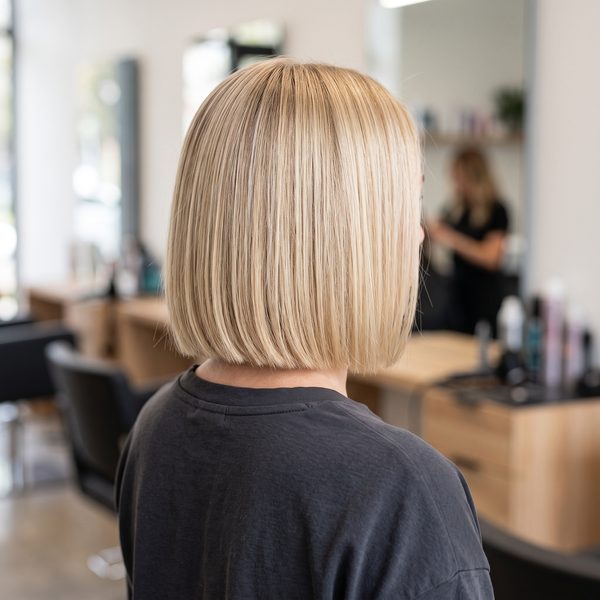 A sleek blonde bob