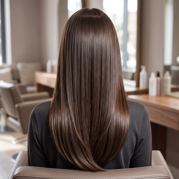Rich glossy brunette, long and sleek