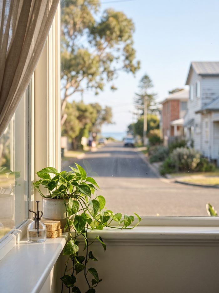 A trailing plant in the studio window