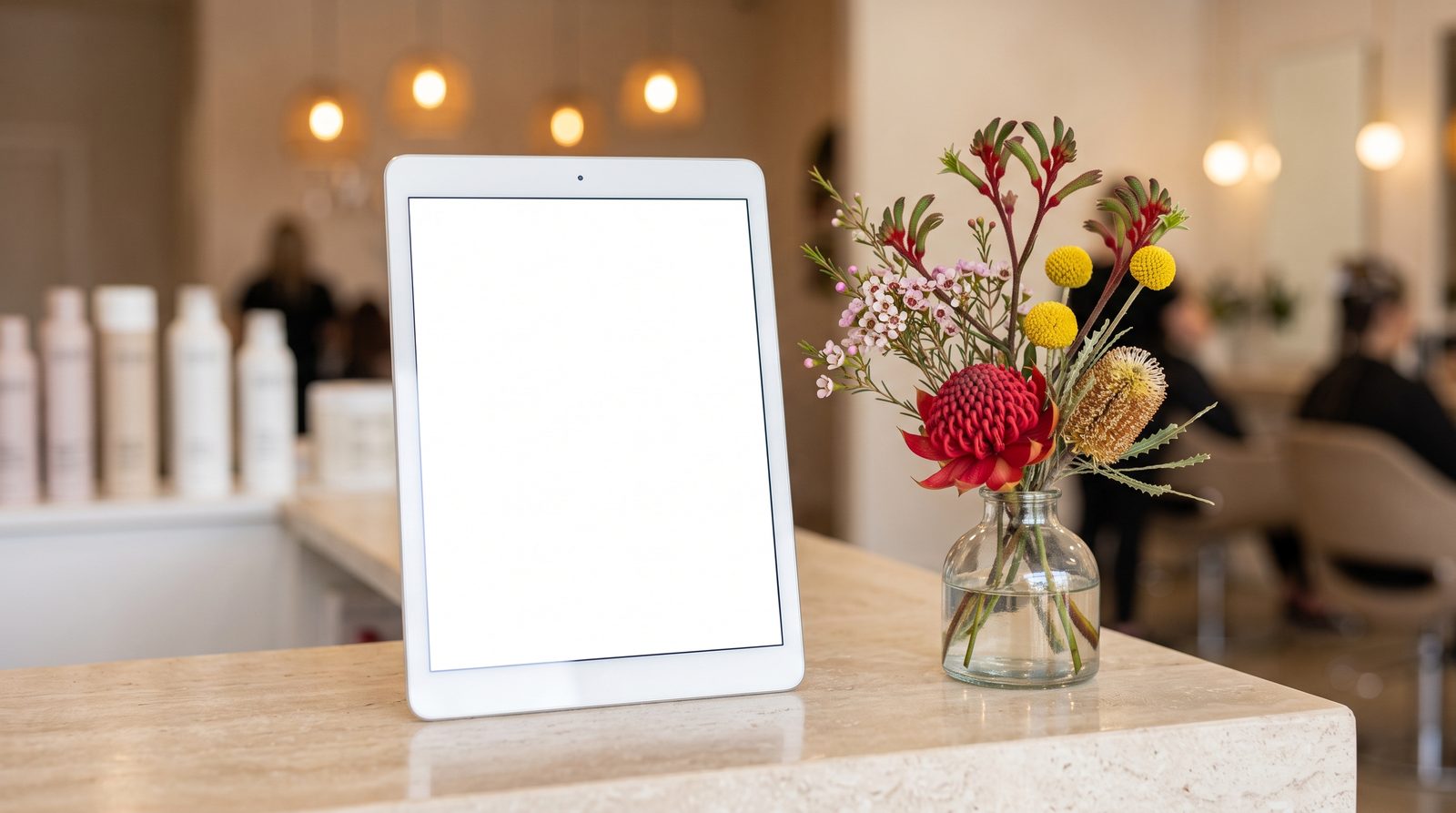 The bookings tablet on the reception desk, a new online booking arriving